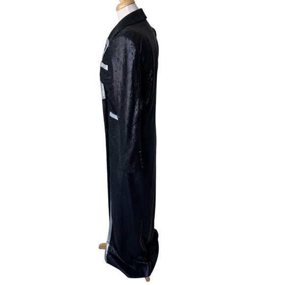 L'AGENCE Marlowe Sequined Trimmed Long Coat Black Silver Size 4 - Picture 10 of 13